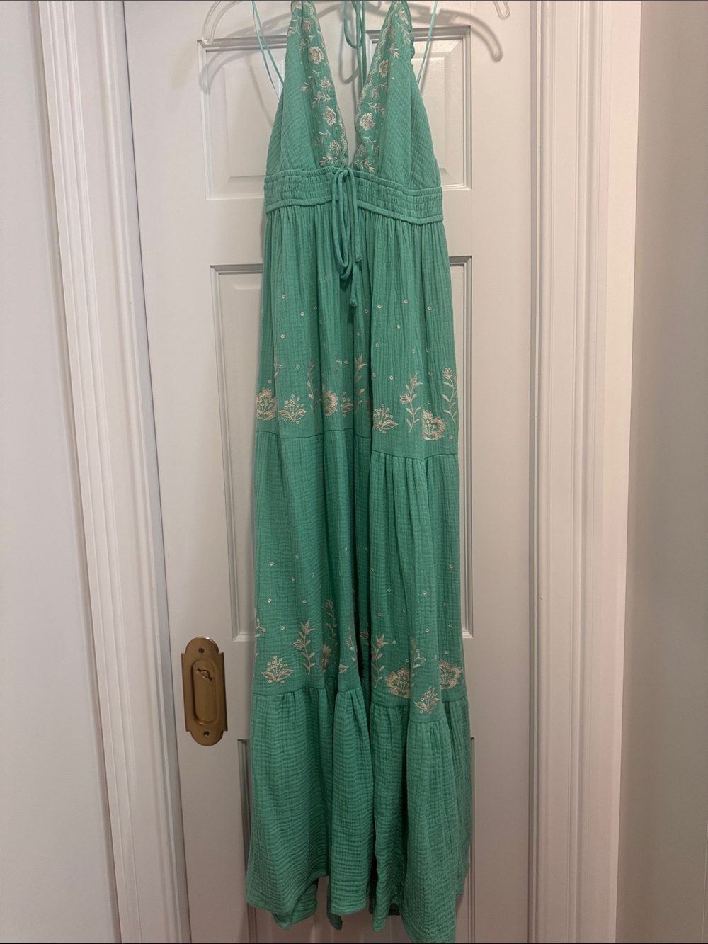Green Embroidered V-Neck Maxi Dress